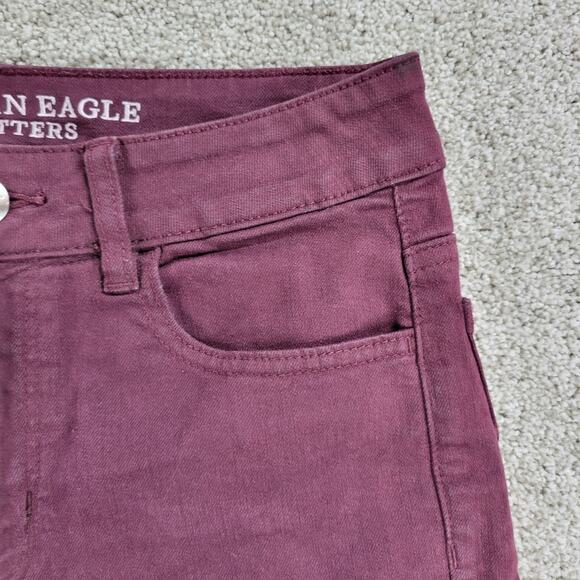 American Eagle Denim Cut Off Shorts Womens 8 Purple Red Stretch Hi Rise Raw Hem - Picture 15 of 16